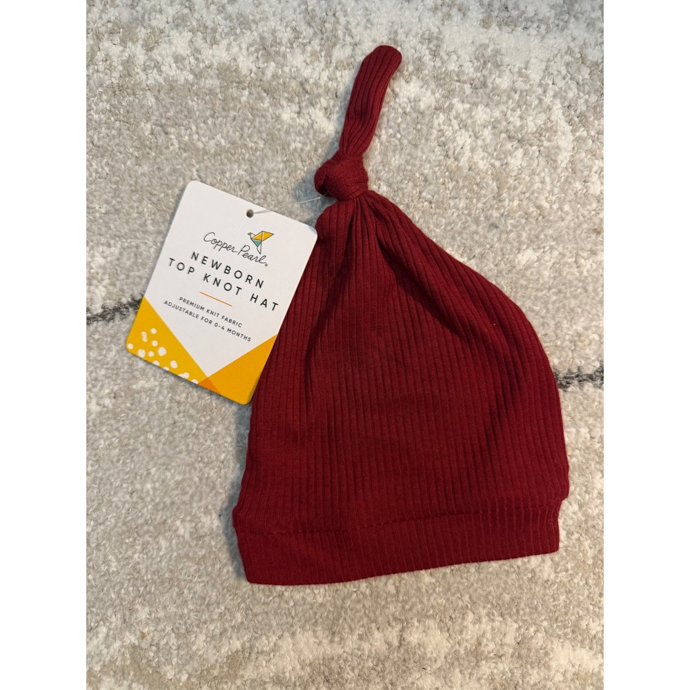 Copper Pearl Newborn Top Knot Hat Cranberry Red Ribbed Beanie 0-4 Months NWT